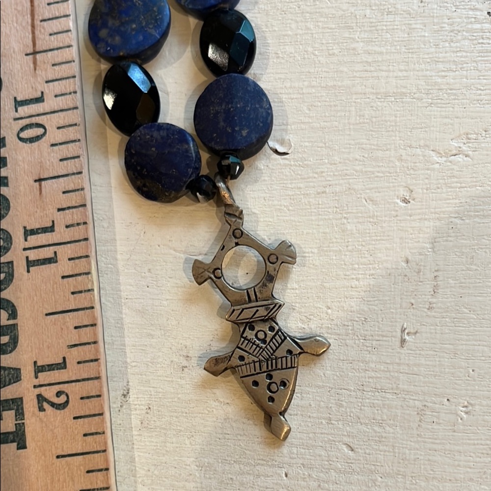 Lapis Beads with Taureg Cross Necklace